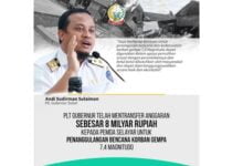 Gerak Cepat, Plt Gubernur Sulsel Cairkan Bantuan Rp8 Miliar Untuk Pemulihan Gempa Selayar