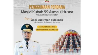 Gubernur Sulsel Jadwalkan Salat Dhuhur Berjamaah di Masjid Kubah 99 Asmaul Husna