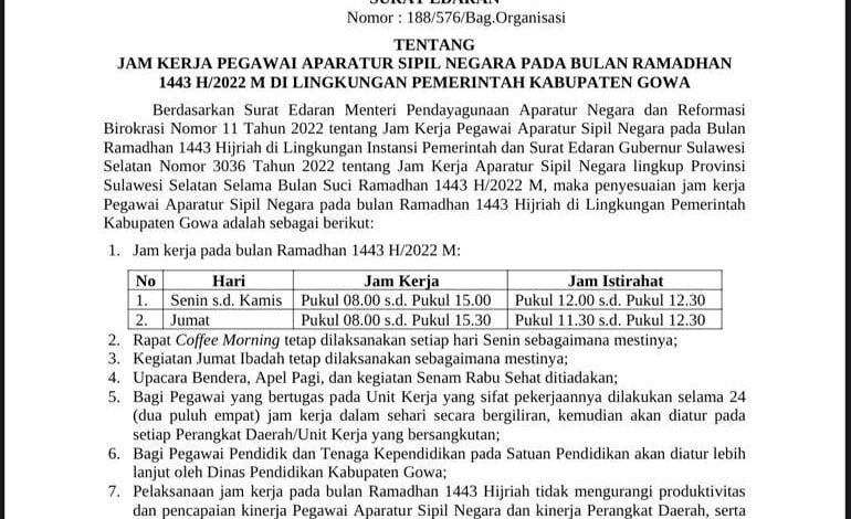 Bupati Adnan Keluarkan Surat Edaran Jam Kerja Bagi ASN Selama Ramadan