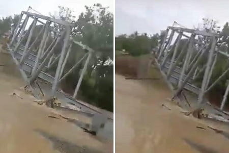 Belum Rampung, Jembatan Sungai Garimpang Ambruk Diterjang Banjir