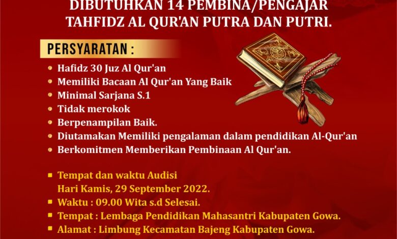Pemkab Gowa Buka Pendaftaran Pembina dan Pengajar Tahfidz Qur’an