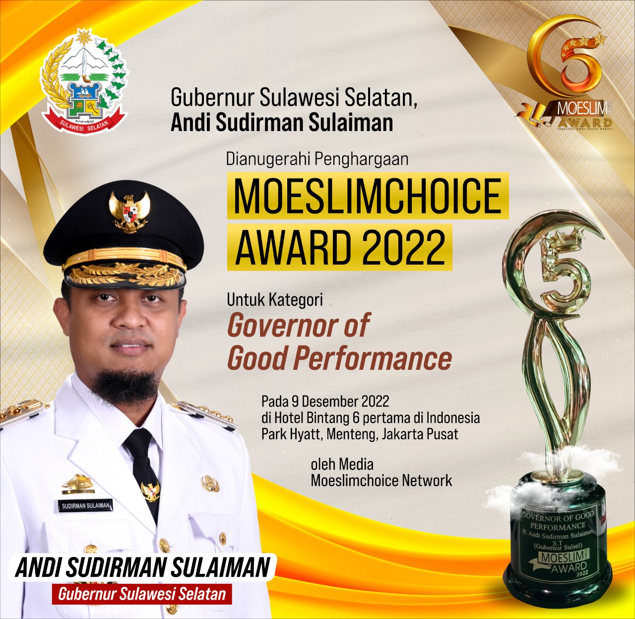 Dianugerahi Penghargaan Moeslimchoice Award 2022, Gubernur Sulsel jadi Spirit Bekerja Lebih Baik