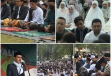 Hadianto Rasyid dan Sejumlah Pejabat Pemkot Palu Melaksanakan Salat Idulfitri 1444 Hijriyah di Lapangan Vatulemo