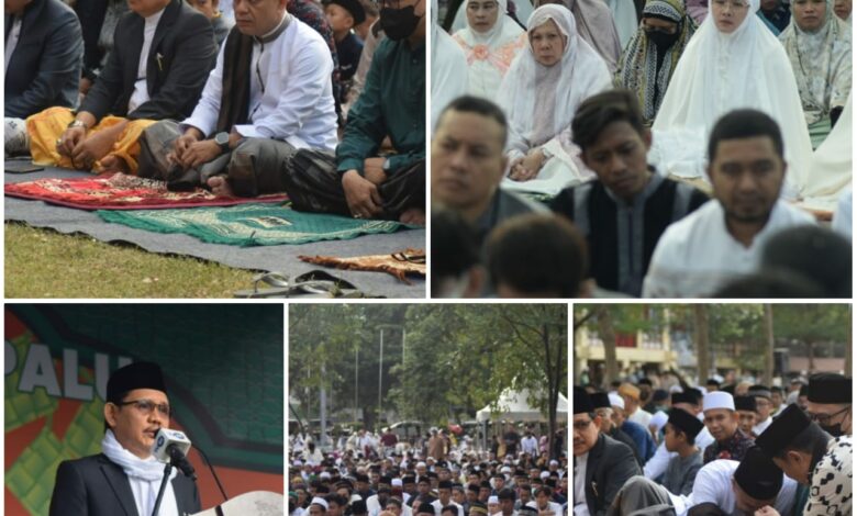 Hadianto Rasyid dan Sejumlah Pejabat Pemkot Palu Melaksanakan Salat Idulfitri 1444 Hijriyah di Lapangan Vatulemo