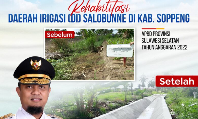 Rehab Irigasi Salobunne Rampung, Gubernur Andi Sudirman Harap Tingkatkan Hasil Pertanian