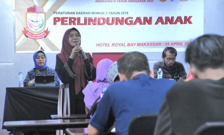 Anggota DPRD Kota Makassar, Budi Hastuti menggelar Sosialisasi Peraturan Daerah (Perda) nomor 5 tahun 2018 tentang Perlindungan Anak, di Hotel Royal Bay Makassar, Rabu (5/4/2023).