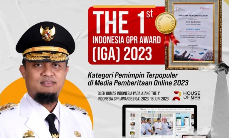 Gubernur Terpopuler di Media Pemberitaan Online, Andi Sudirman Raih The 1st Indonesia GPR Awards 2023