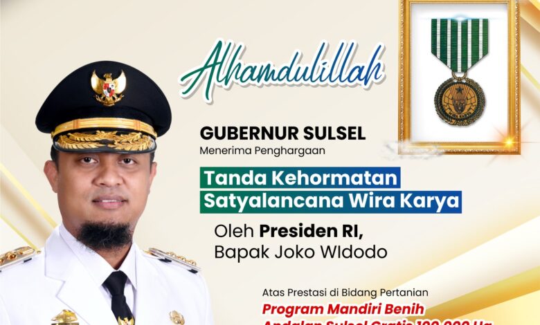 Gubernur Andi Sudirman Terima Penghargaan Satyalancana Wira Karya dari Presiden