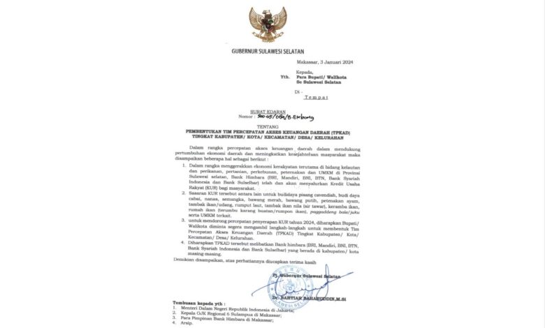 Pj Gubernur Sulsel Keluarkan Surat Edaran Pembentukan TPAKD Hingga Tingkat Desa dan Kelurahan