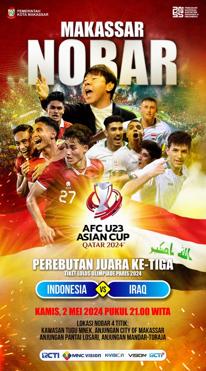 Nobar Timnas Indonesia U-23 Vs Irak di Makassar Digelar di 4 Titik Ini!