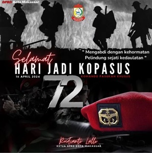 Ulang Tahun Ke-72 Kopasus, DPRD Makassar Ucapkan Selamat