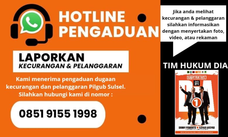 Tim Hukum DIA Buka Hotline Pengaduan Pelanggaran dan Kecurangan Pilgub Sulsel