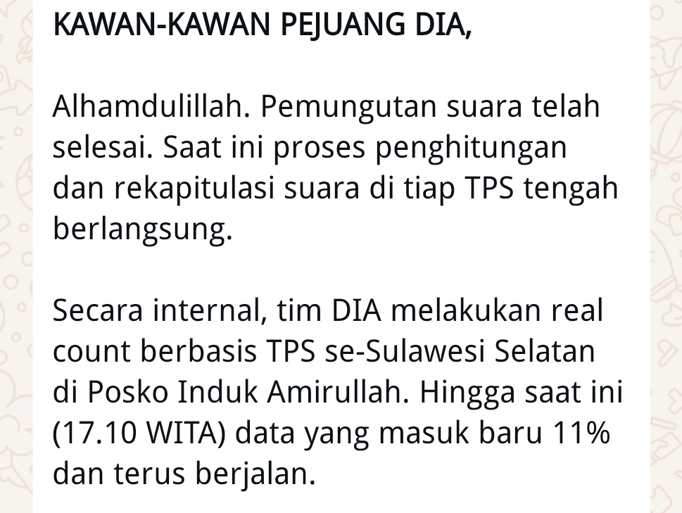 Tim DIA Sampaikan Pesan Penting kepada Pendukung Soal Hasil Pilgub Sulsel