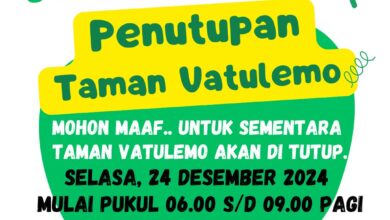 Pemkot Palu Akan Tutup Taman Vatulemo untuk Pembersihan pada 24 Desember 2024