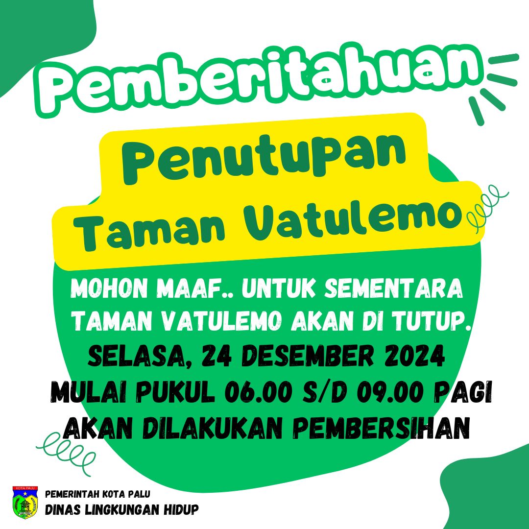 Pemkot Palu Akan Tutup Taman Vatulemo untuk Pembersihan pada 24 Desember 2024