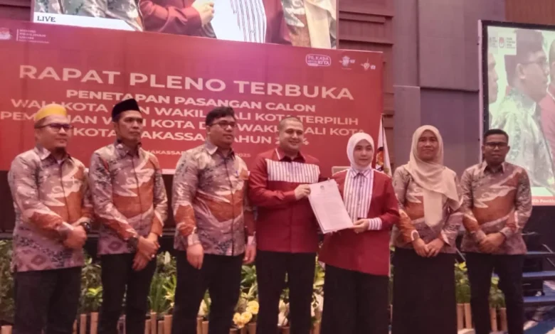 KPU Makassar Resmi Tetapkan Munafri-Aliyah Wali Kota dan Wakil Wali Kota Terpilih 