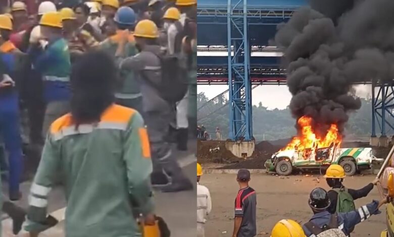 Aksi Protes Ribuan Karyawan LPTKS di PT Indonesia Morowali Industrial Park Berbuntut Pembakaran Mobil dan Penjarahan Perusahaan