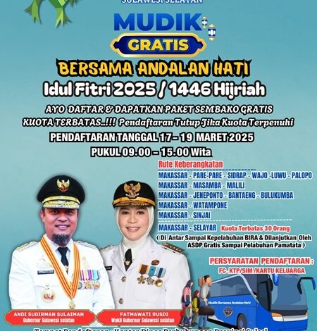 Pemprov Sulsel Gelar Program Mudik Gratis "Bersama Andalan Hati" untuk Idul Fitri 1446 H