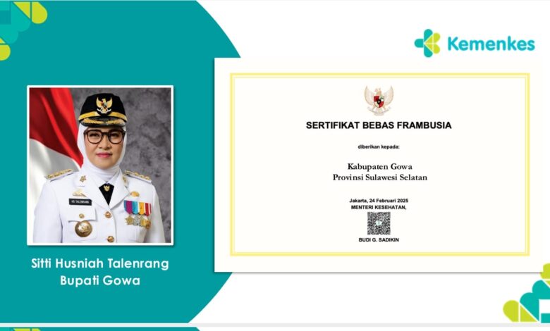 Kabupaten Gowa Raih Sertifikat Bebas Frambusia dari Kemenkes