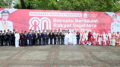 Wadan Kodaeral VI Hadiri Upacara Peringatan HUT Ke-80 RI Tahun 2025 di Rumjab Gubernur Sulsel