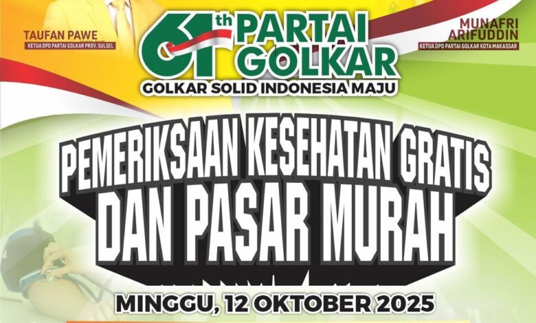 Peringatan HUT ke-61, Golkar Makassar Berbagi Dua Ribu Paket Sembako Murah dan Pemeriksaan Kesehatan Gratis