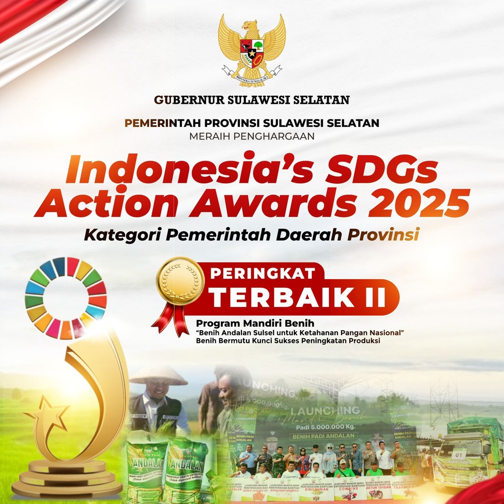 Berkat Program Mandiri Benih, Sulsel Masuk Peringkat Terbaik II Indonesia's SDGs Action Awards