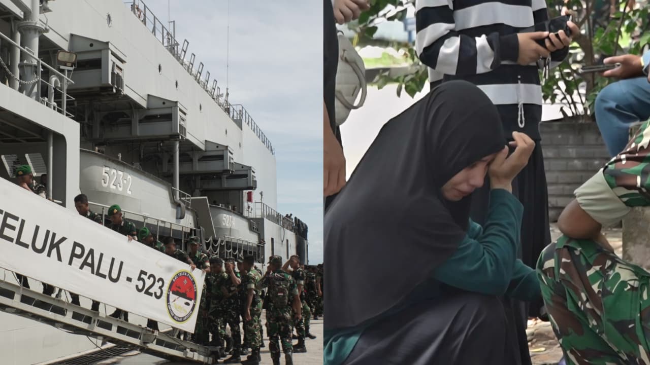 Ketabahan Keluarga Prajurit TNI Melepas KRI Teluk Palu–523 di Dermaga Kodareal VI Berlayar Ke Medan Tugas