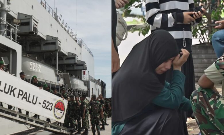 Ketabahan Keluarga Prajurit TNI Melepas KRI Teluk Palu–523 di Dermaga Kodareal VI Berlayar Ke Medan Tugas