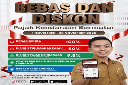 Pemprov Sulsel Perpanjang Insentif PKB: Bebas Denda 100 Persen dan Diskon Hingga 50 Persen