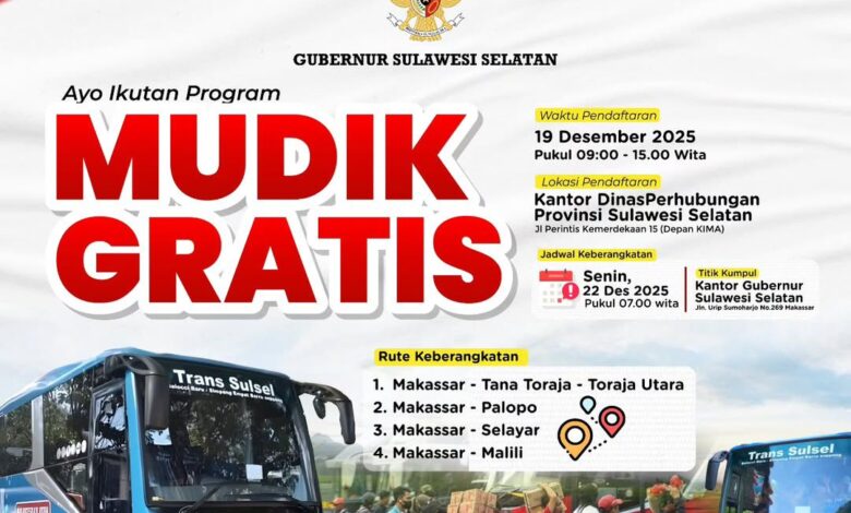 Program Mudik Gratis Nataru dari Gubernur Sulsel Siapkan 7 Armada Bus Bagi 250 Penumpang, Ini Rutenya