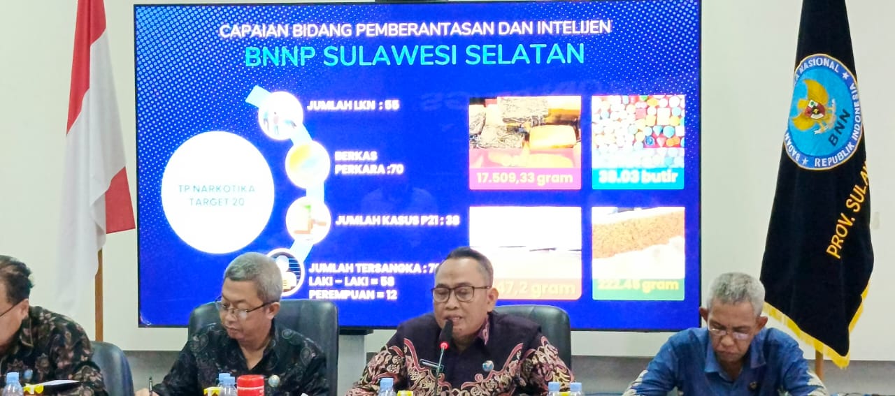 BNNP Sulsel Ungkap 55 Kasus Narkotika Sepanjang 2025, 70 Tersangka Diamankan