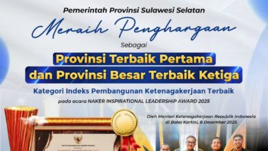 Pemprov Sulsel Raih Dua Penghargaan Naker Inspirational Leadership Award 2025