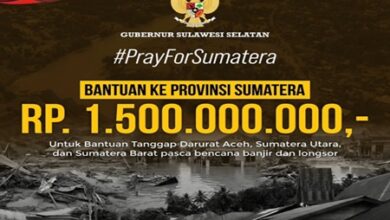 Bantu Korban Bencana di Sumatera, Pemprov Sulsel Kirim Bantuan Keuangan Tanggap Darurat Rp1,5 Miliar