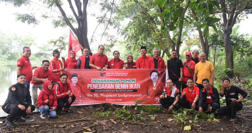 PDI Perjuangan Sulsel Rayakan HUT ke-79 Megawati dengan Aksi Penghijauan dan Penebaran Benih Ikan