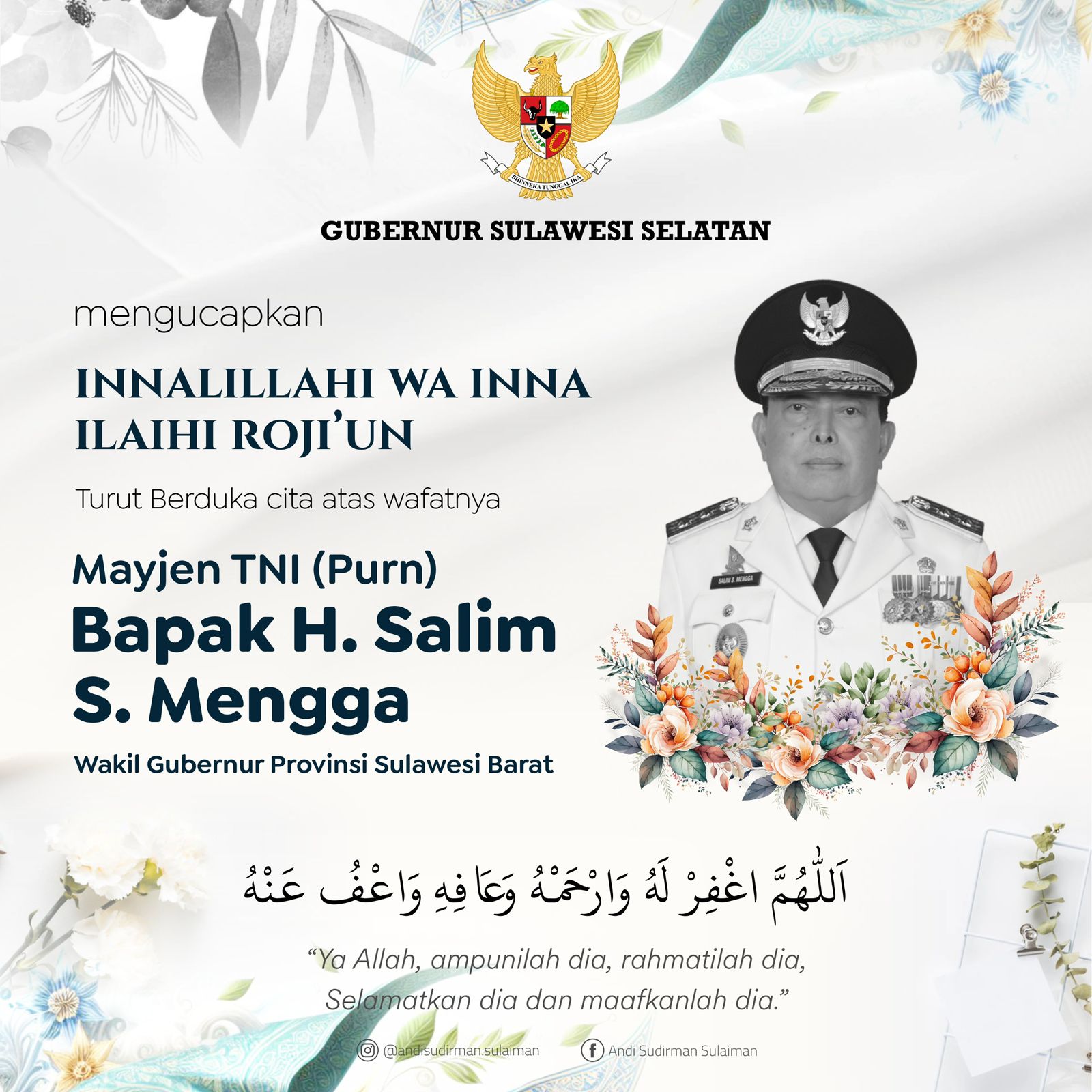 Gubernur Sulsel Andi Sudirman Sampaikan Duka Cita Atas Wafatnya Wagub Sulbar Salim S Mengga