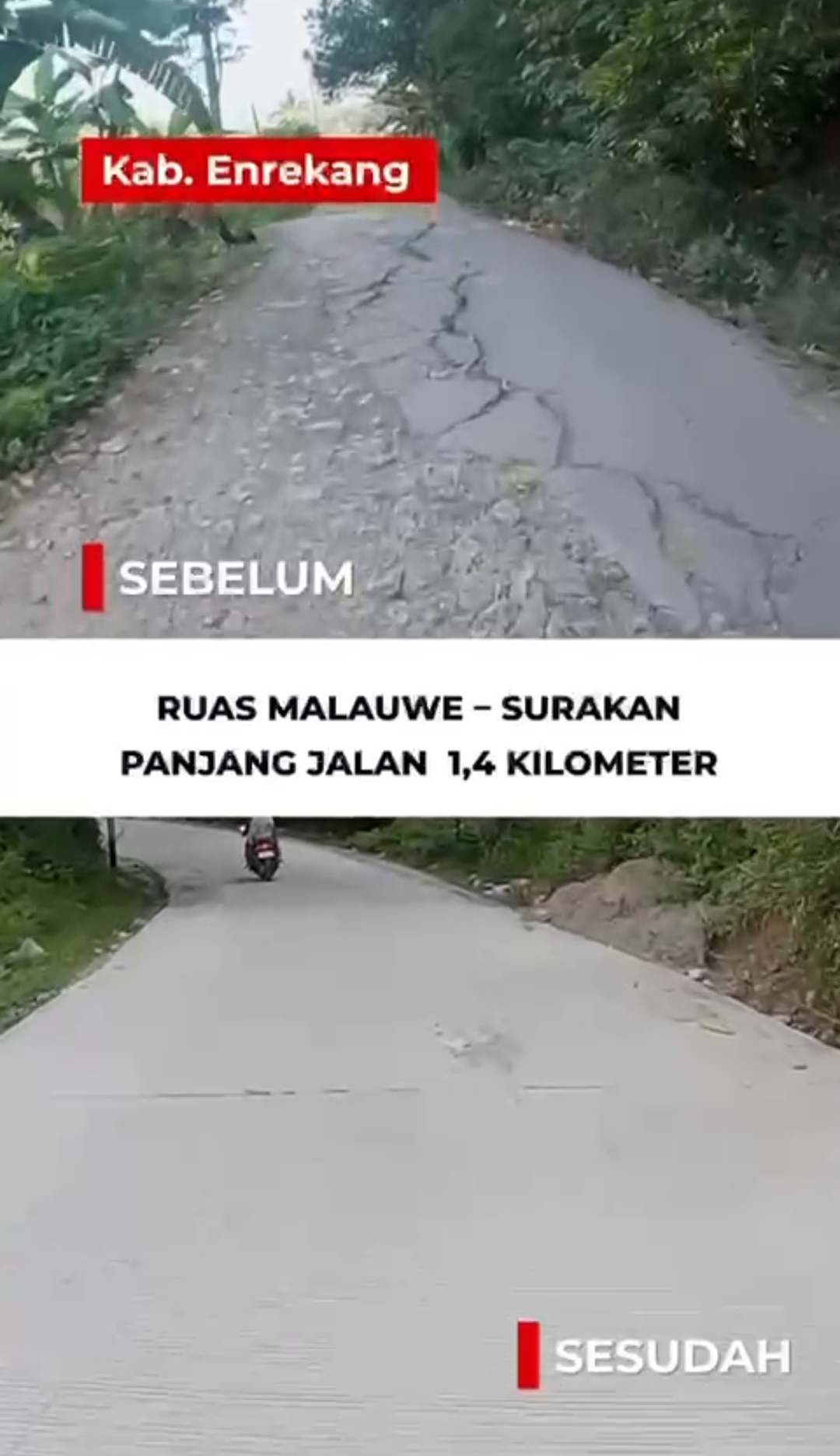 Bantuan Keuangan Pemprov Sulsel Percepat Perbaikan Dua Ruas Jalan di Enrekang