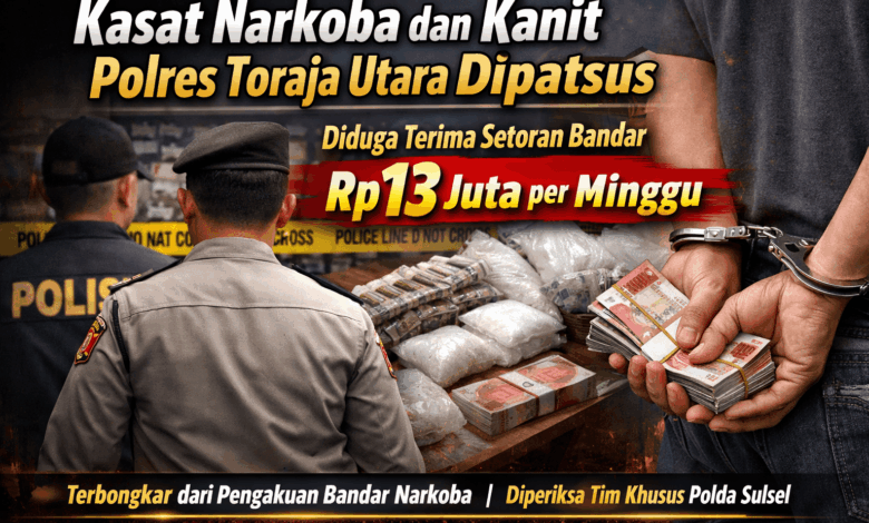 Kasat Narkoba dan Kanit Polres Toraja Utara Dipatsus, Diduga Terima Setoran Bandar Rp13 Juta per Minggu