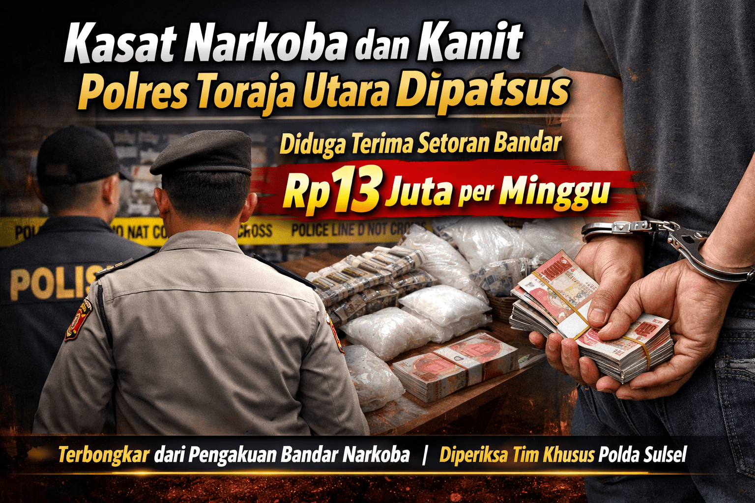 Kasat Narkoba dan Kanit Polres Toraja Utara Dipatsus, Diduga Terima Setoran Bandar Rp13 Juta per Minggu