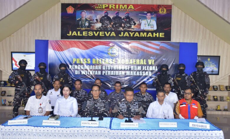 Kodaeral VI Gelar Konferensi Pers Penggagalan Distribusi Solar Ilegal Jaringan Sindikat BBM di Makassar