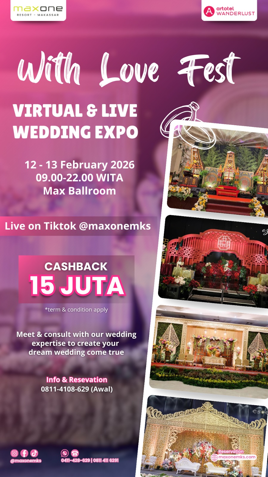 With Love Fest 2026 MaxOne Makassar, Virtual & Live Wedding Expo dengan 7 Konsep Pelaminan Adat