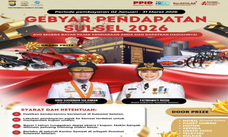 Pemprov Sulsel Gelar Gebyar Akselerasi Pendapatan 2026, Wajib Pajak Berpeluang Raih Umroh hingga Hadiah Mobil