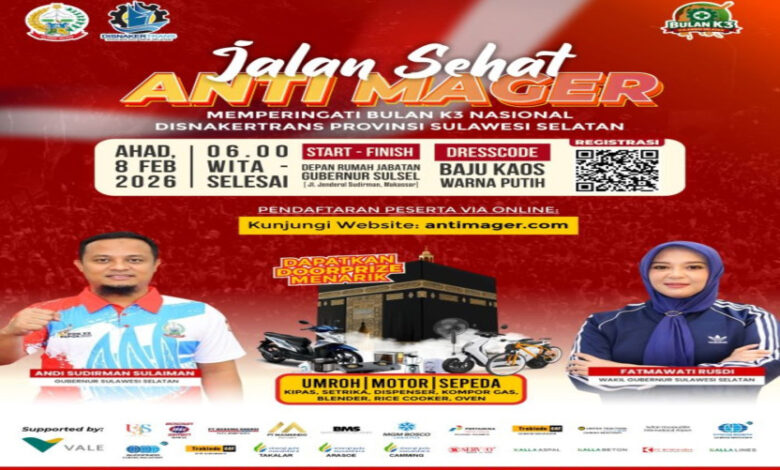 Bulan K3 Nasional 2026, Pemprov Sulsel Ajak Masyarakat Ikut Jalan Sehat Anti Mager