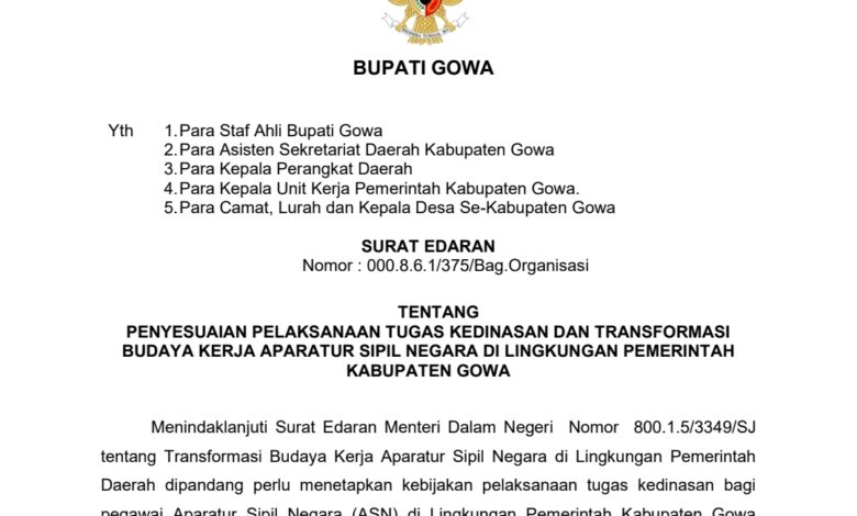 ASN Pemkab Gowa Terapkan WFH, Layanan Publik Dipastikan Beroperasi Maksimal 