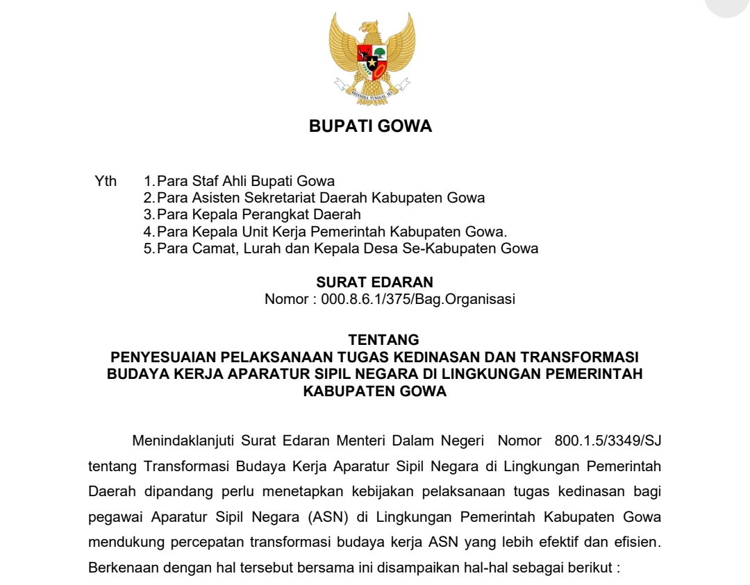 ASN Pemkab Gowa Terapkan WFH, Layanan Publik Dipastikan Beroperasi Maksimal