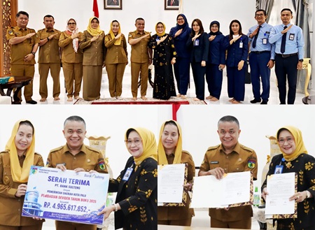 Bank Sulteng Serahkan Dividen Rp4,5 Miliar dan CSR Rp500 Juta ke Pemkot Palu