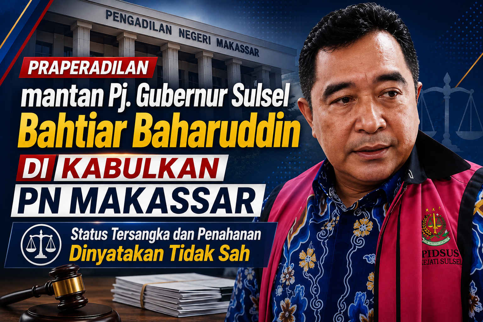 Praperadilan Mantan Pj. Gubernur Sulsel Bahtiar Baharuddin di Kabulkan PN Makassar
