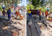 Usai Penertiban Lapak PKL, Dinas PU Makassar Benahi Trotoar dan Drainase Bulogading