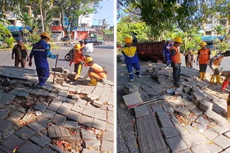 Usai Penertiban Lapak PKL, Dinas PU Makassar Benahi Trotoar dan Drainase Bulogading