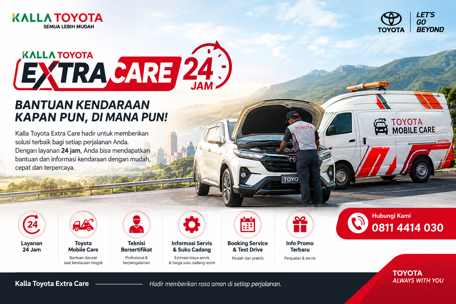 Kalla Toyota Extra Care Hadir 24 Jam, Siap Bantu Pelanggan Saat Kendaraan Bermasalah