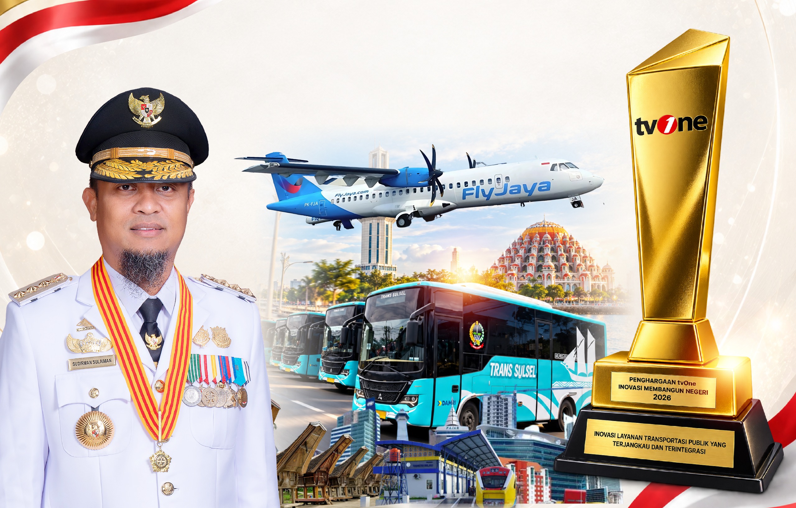 Gubernur Sulsel Andi Sudirman Terima Penghargaan Inovasi Layanan Transportasi Publik Terjangkau dan Terintegrasi